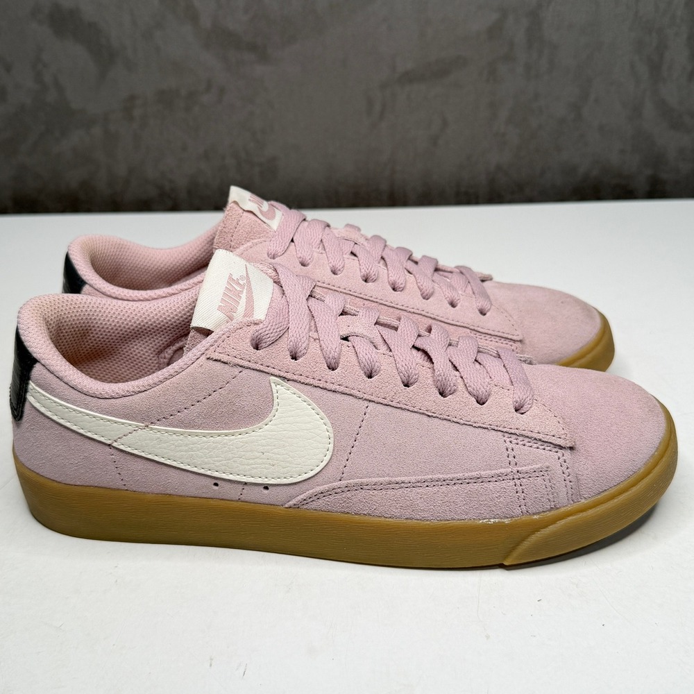 Nike Pink Suede Sneakers with White Swoosh and Gum Sole